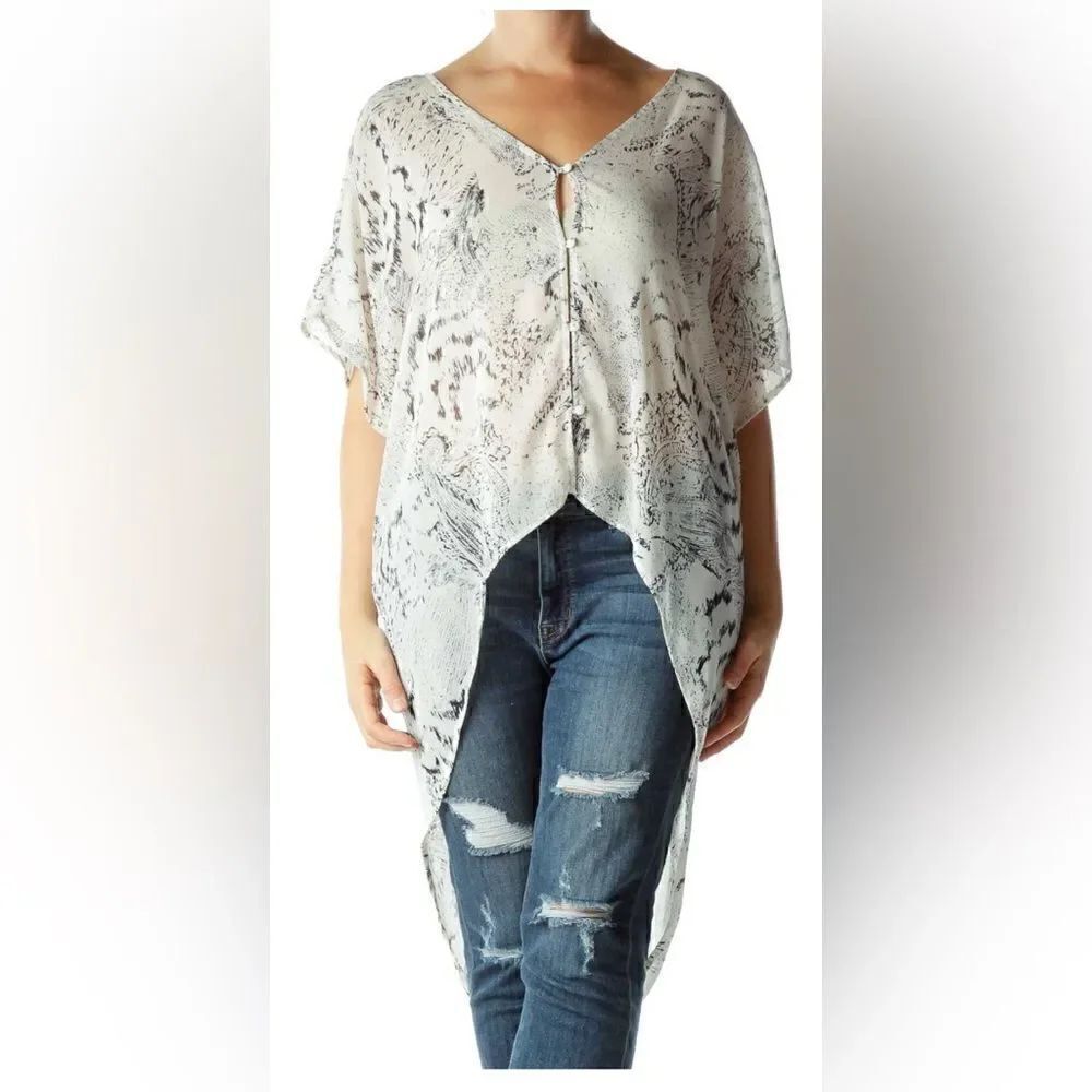 ASTR | Cream Black Printed Blouse | size XS